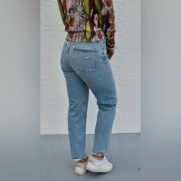AGOLDE Parker Jean High Rise Straight Crop Button Fly Raw Hem Women’s 25 - Picture 2 of 10